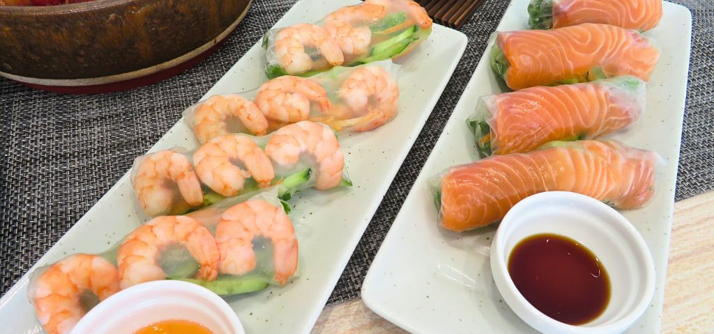 エビとサーモンの生春巻き