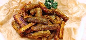 ごぼうの唐揚げ盛り付け