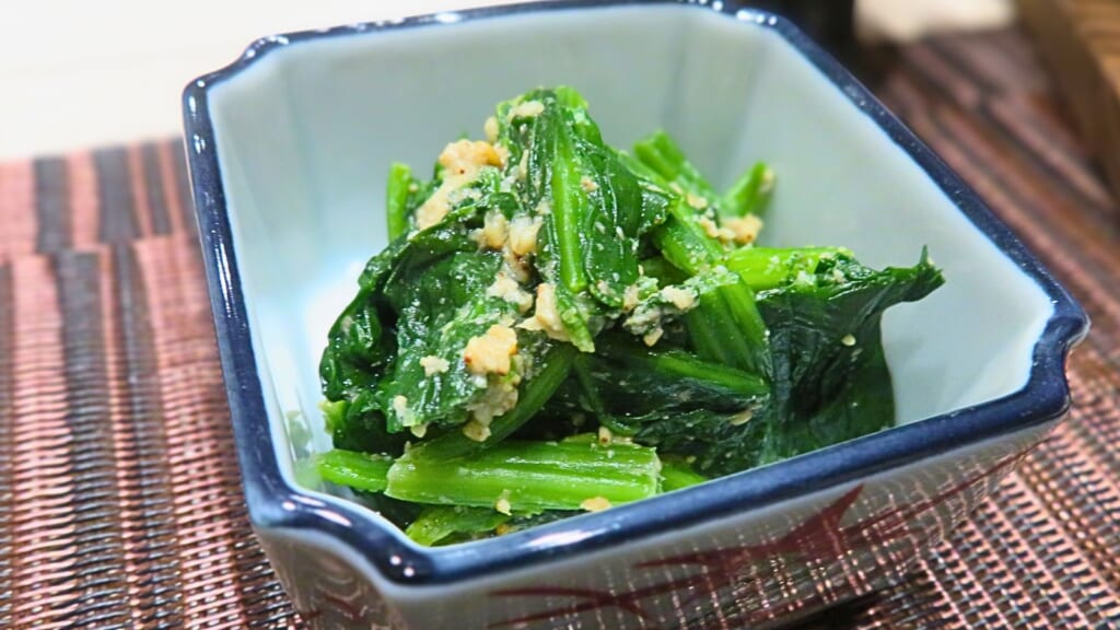 ワンパン晩酌ばんごはん：ほうれん草の胡麻和え